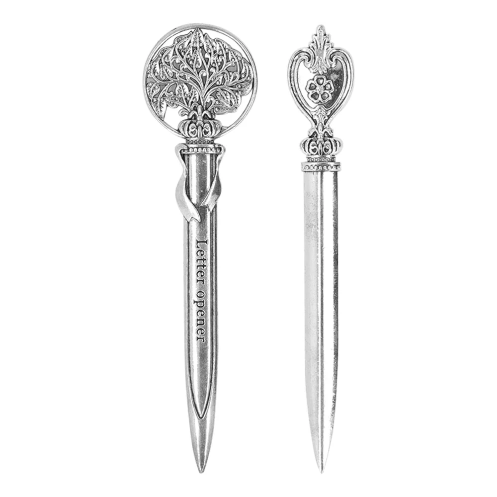 2 Pcs Letter Opener Silvery Vintage Style Decorative Practical Portable Zinc Alloy Envelope Letter Knife for Office