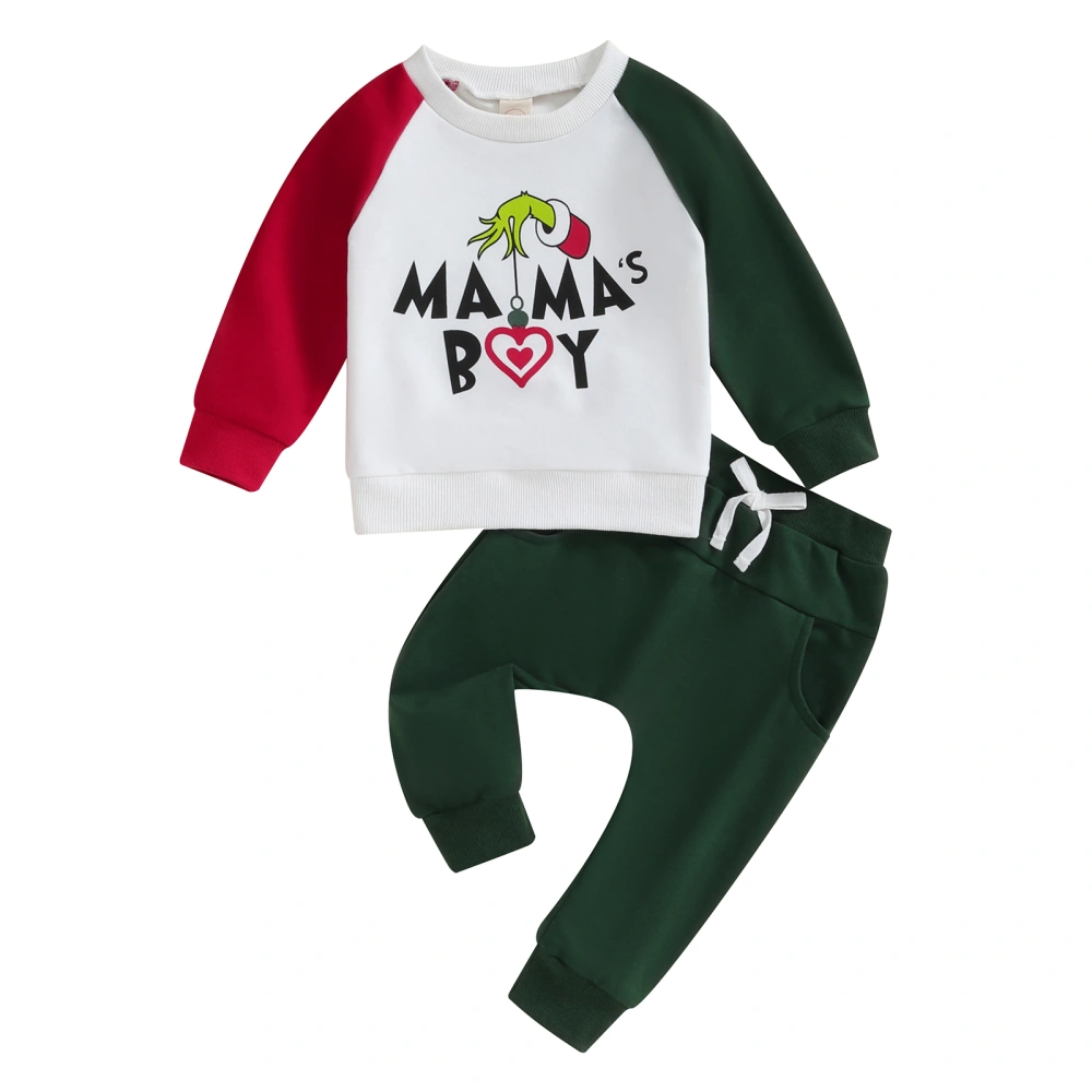 Boy Christmas Letter Print Long Sleeve Pullover Elastic Waist Pants