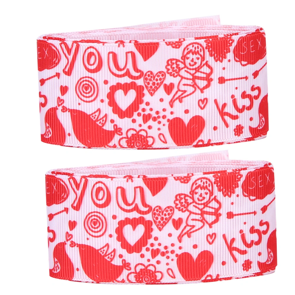 Polyester Red Printed Flowers Christmas Ribbon DIY Sewing Gifts Packing Belt DecorationType 2