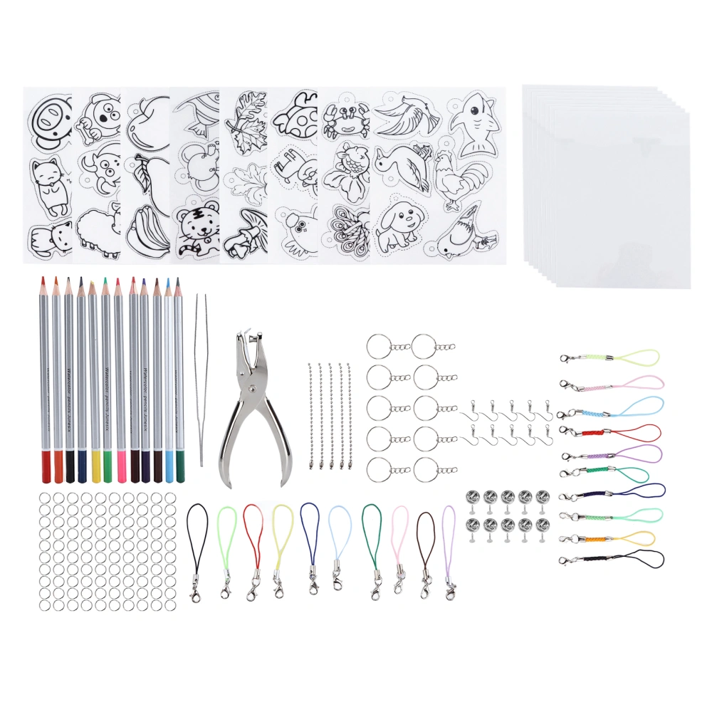 Heat Shrink Sheet Set Complete Shrink Plastic Sheet Kit with Colored Pencils for Key Chains Jewelry Toys Making Gift