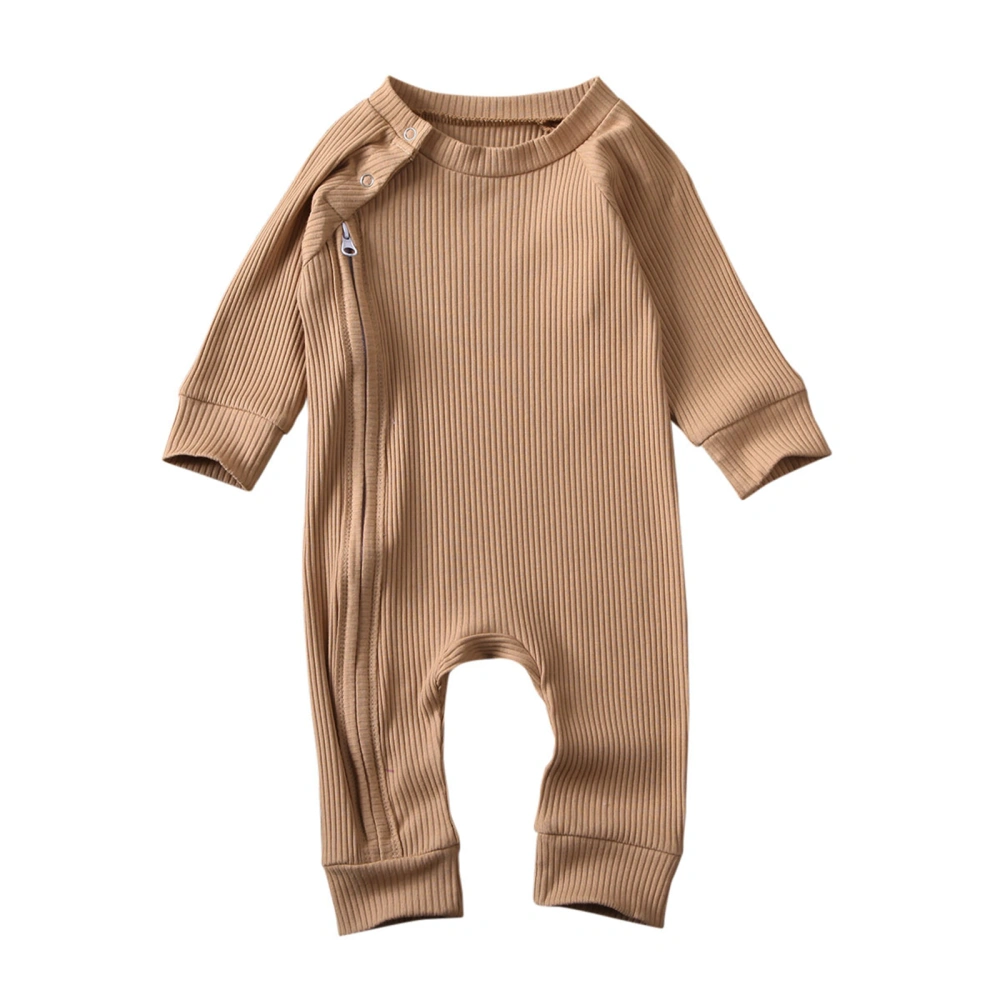 Baby Girls Boys Long Sleeve Crewneck Solid Color Zipper Jumpsuit