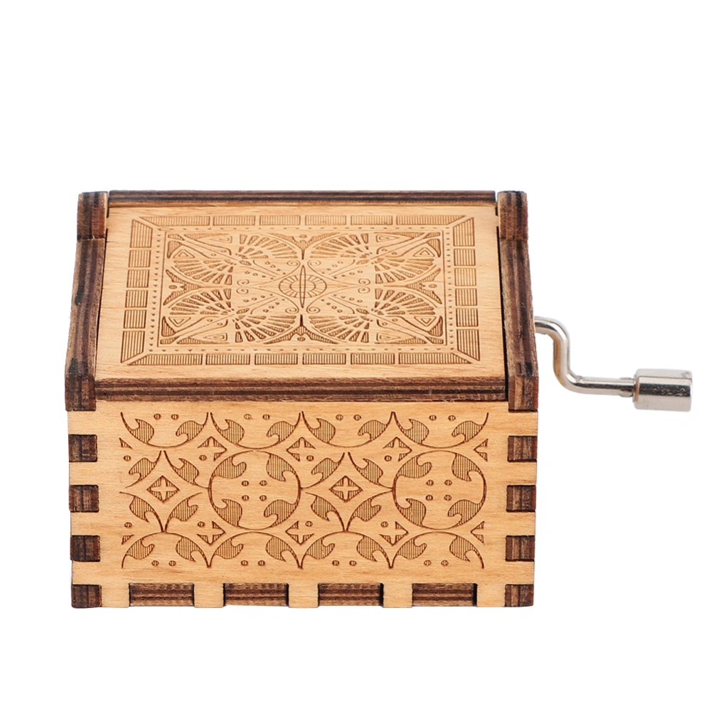 Hand Crank Carved Plywood Music Box Wooden Engraved Musical Toy Crafts Kid Gift Home Decor (#3)