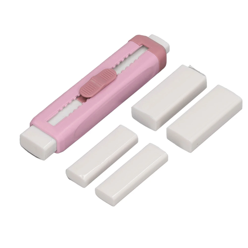 Push Pull Eraser Double Ended Portable ABS Shell Sliding Retractable Eraser School Supplies for Students Pink