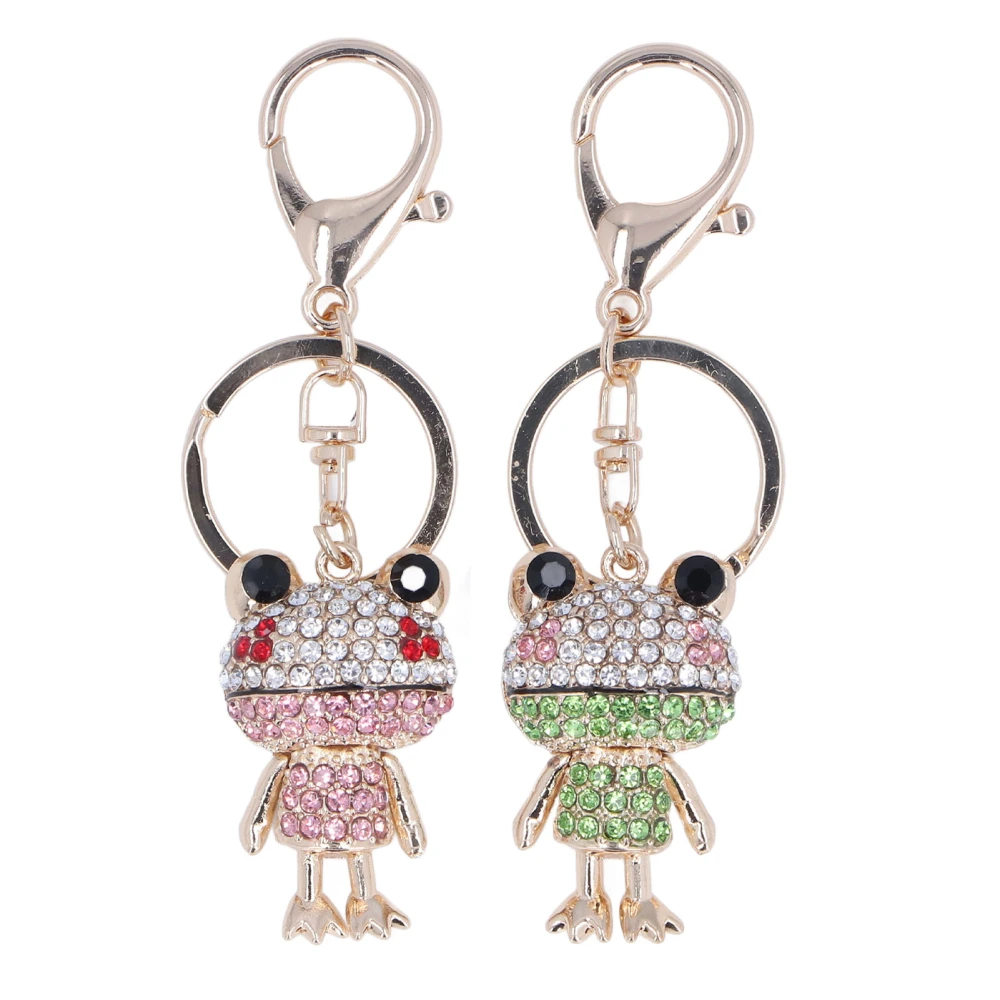 2Pcs Frog Keychain Inlaid Rhinestone Zinc Alloy Hand Crafted Durable Wear Resistant Widely Used Backpack Keychain