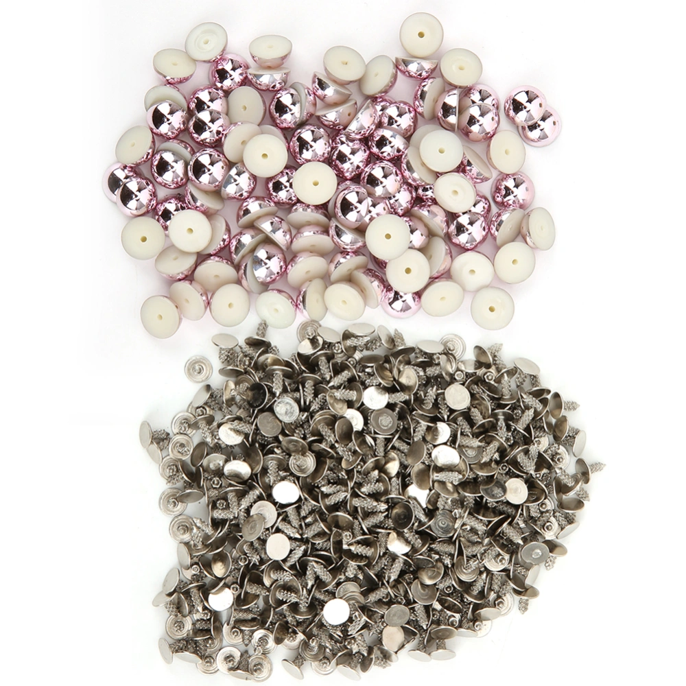 100pcs Semi Circular Pearl Beads Rivets Kit for Clothes Bags DIY Decoration Accessories(Purple )