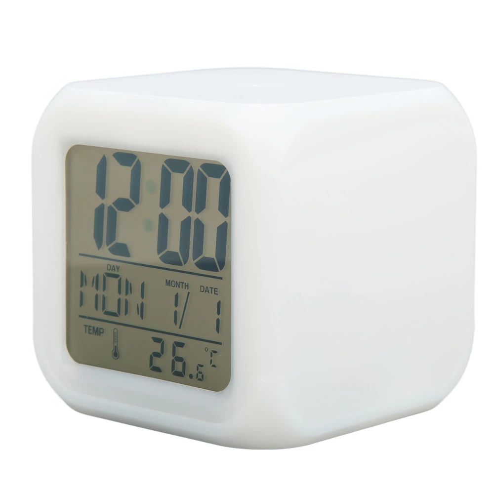 Kids Digital Clock LED 7 Colors Night Glowing Temperature Display Portable Easy Operation LED Clock for Home Office