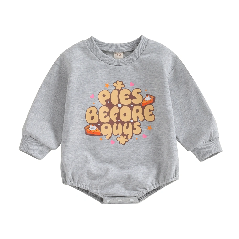 Baby Thanksgiving Romper Cute Pie/Turkey Print Long Sleeve Bodysuit