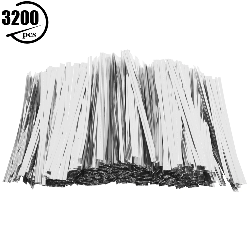 3200PCS PET Twist Ties 10cm for Candy Bread Bag Packaging Lolipop Dessert SealingSilver 10cm/3200pcs