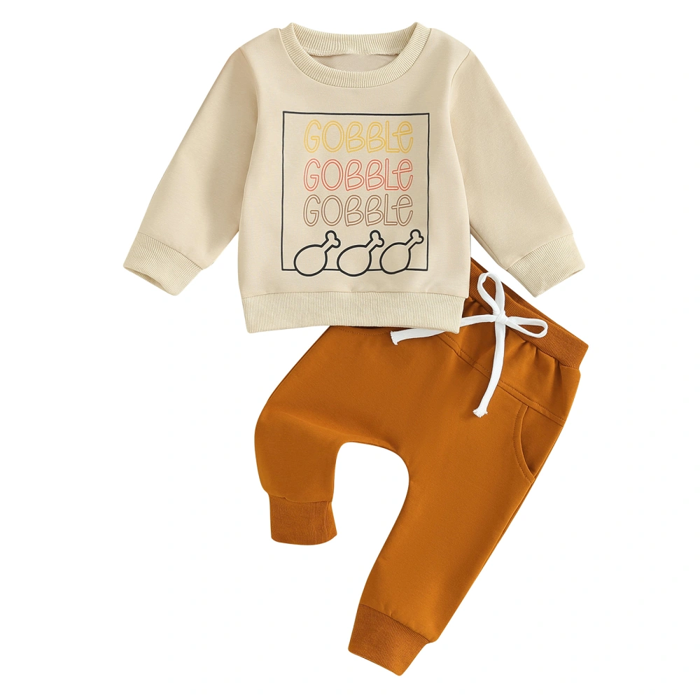 Boy Thanksgiving Clothes Letter Print Long Sleeve Pullover Pants