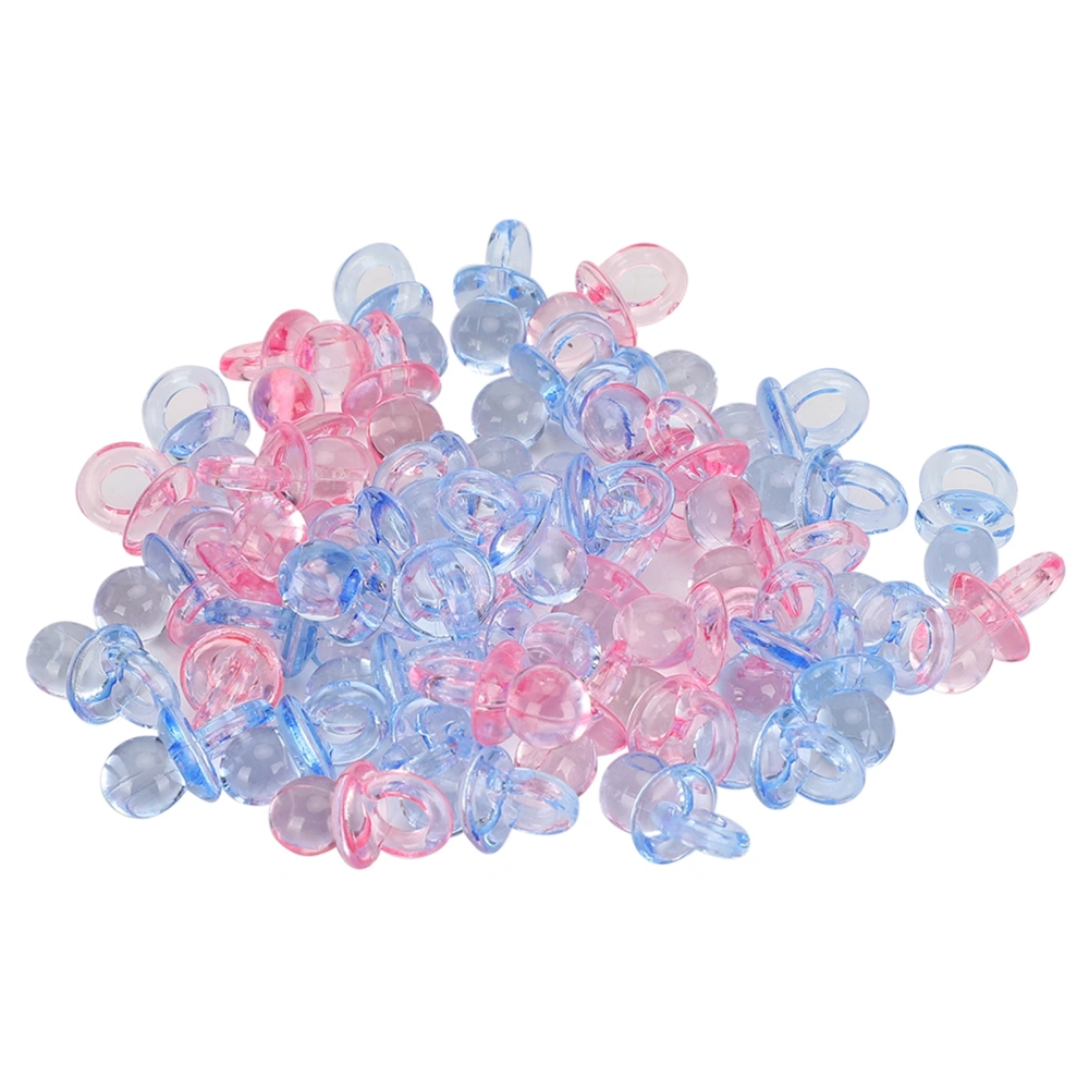 100Pcs Acrylic Pacifier Birthday Party Decoration Baby Baptism Soothing Mini Color Toys(Transparent Pink Blue )