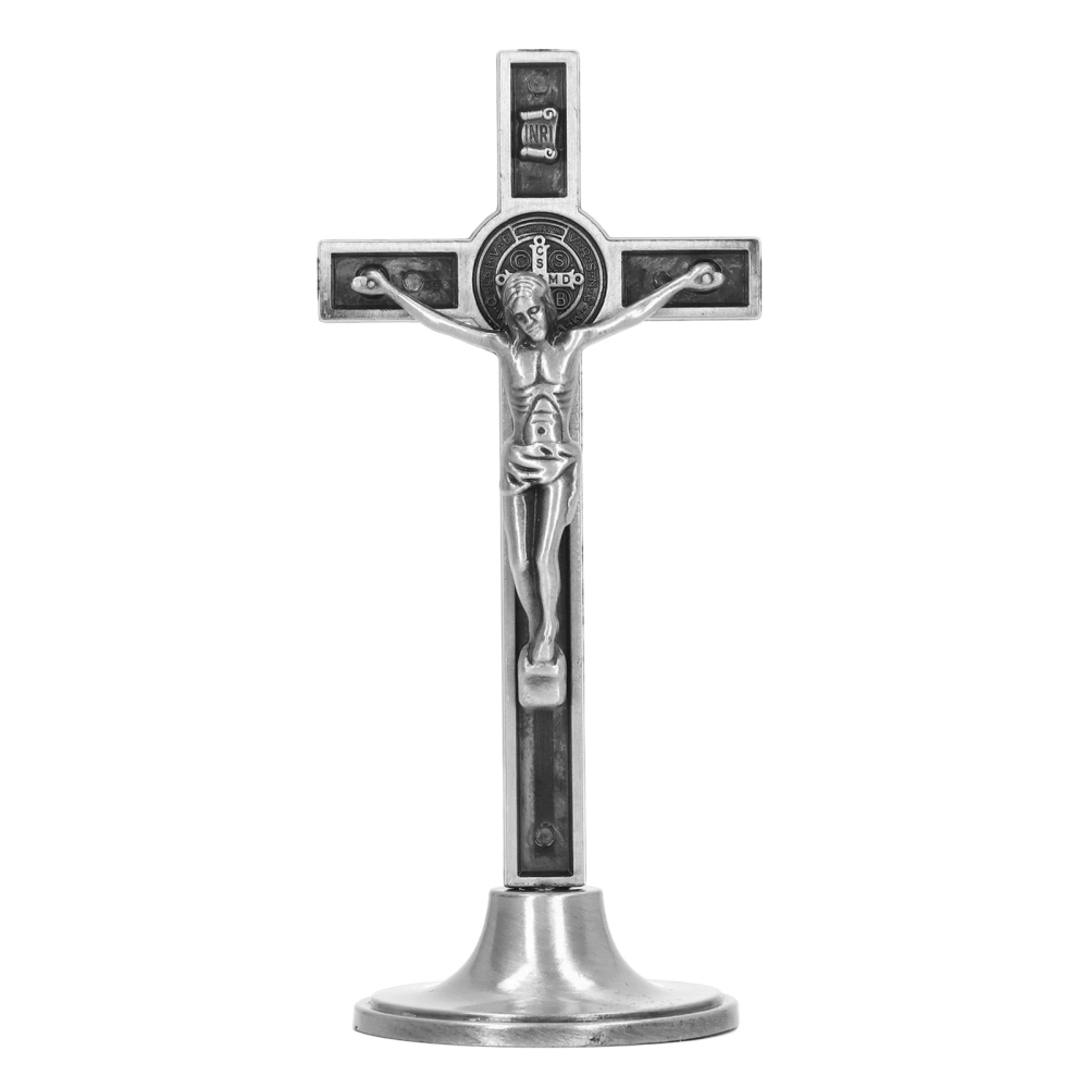 Catholic Cross Hand Made Zinc Alloy Metal Vertical Catholic Crucifix Wall Cross with Removable Base Silver