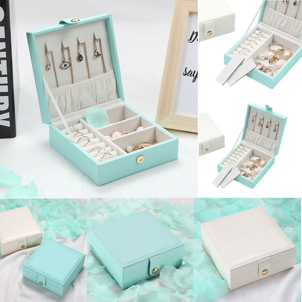 Single Layer PU Jewelry Storage Box, Solid Color Necklace Case Organizer