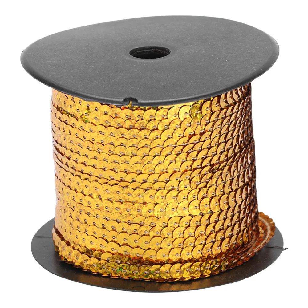 100 Yard Corde de Paillettes en Résine Plastique 6mm Accessoire Décoratif Laser Or(Laser Golden 100 Yard Roll)