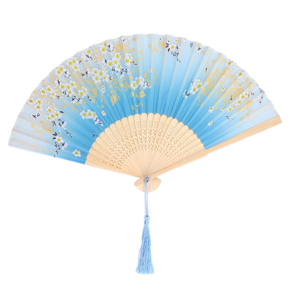 Peony Flower Folding Fan Handmade Unique Floral Folding Hand Fan for Decoration Dance Gift1 Flowers On Blue Background