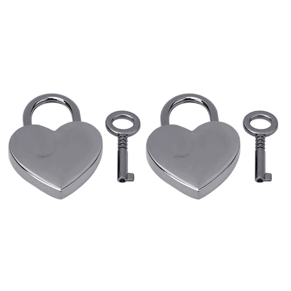 2 Sets Heart Lock Metal Vintage Padlock Household Craft Supplies with Keys 30x39mmBlack