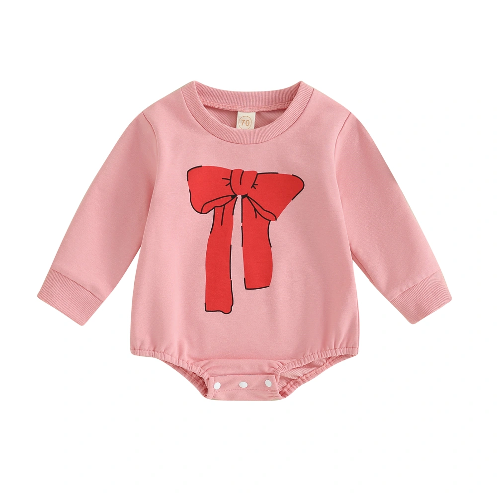 Baby Girl Fall Romper Cute Bow Print Long Sleeve Round Neck Bodysuit