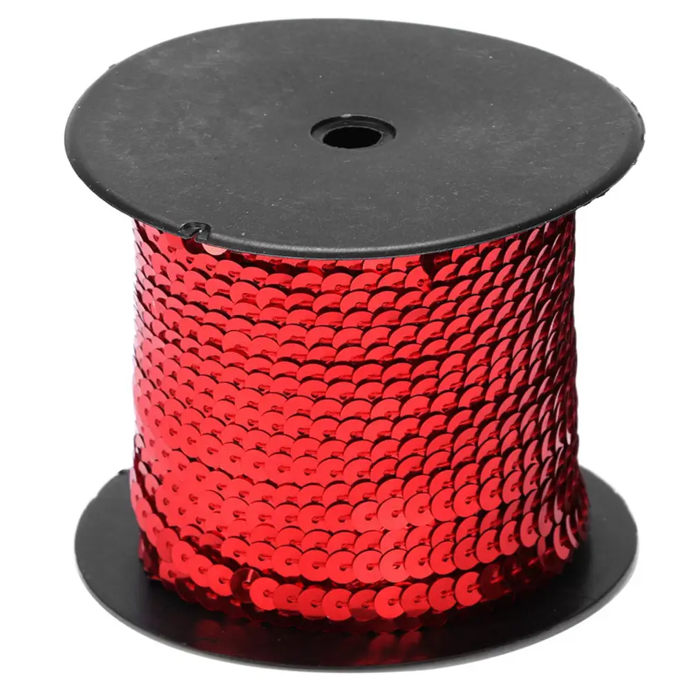 100 Yard Sequin String 6mm Decorative Accessory for Cloth Shoe Plastic Resin Sequin Line Red 100 Yard/Roll