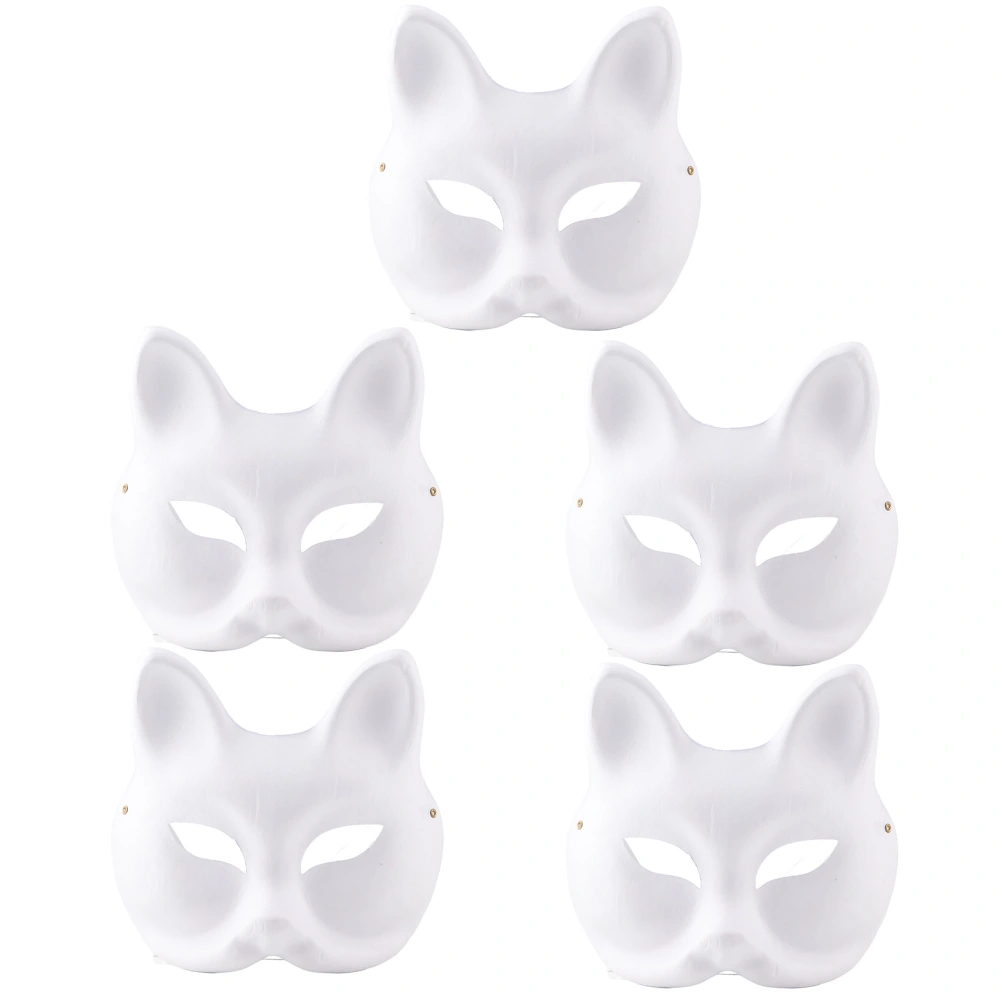 5 Pcs White Mask Adult Blank DIY Drawing Mask Halloween Costume Party Accessory(Cat Face)