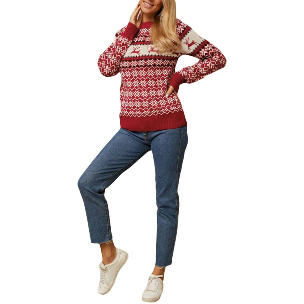 Women's Cute Christmas Sweater Cartoon Print Knitwear Long Sleeve Round Neck Pullover Holiday Knitwear