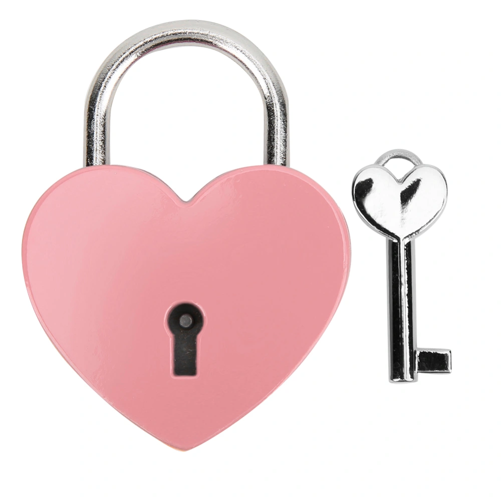 Heart Lock Metal Colorful Exquisite Padlock Household Craft Supplies with Key 45x59mmPink