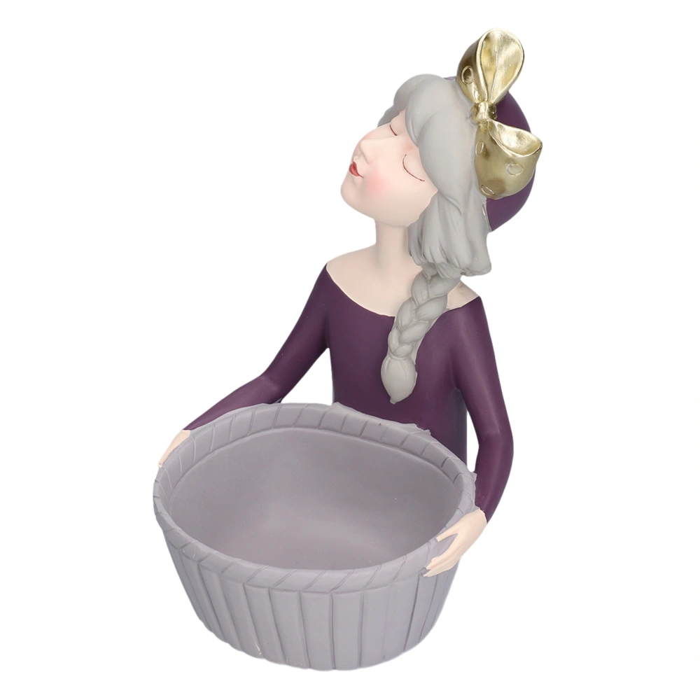 Girl Statue Resin European Purple Girl Figurine with Storage Tray for Home Office Decoration Ornament Birthday Gift