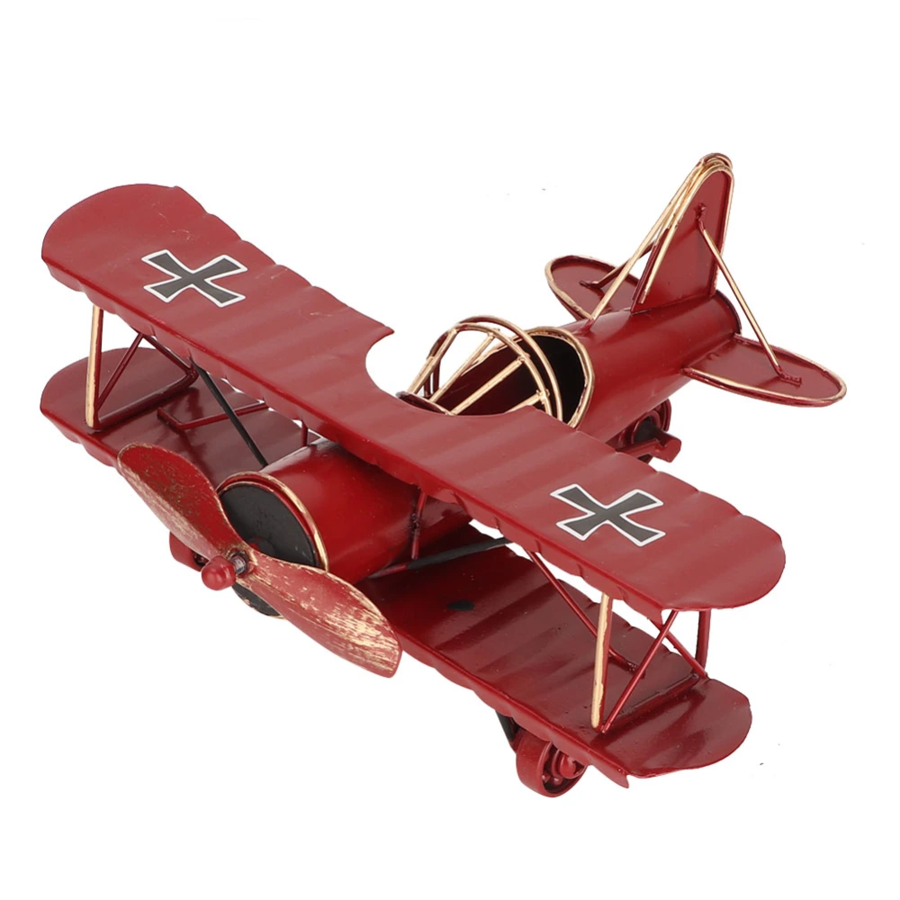 Vintage Airplane Model Wrought Iron Aircraft Biplane for Desktop Decor Photo Props (Red)