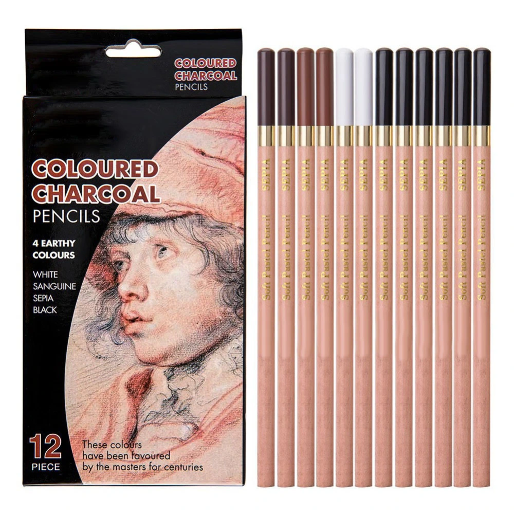 12PCS 4 Colors Sketching Pencils Wooden Charcoal Drawing Pencil Art Supplies with Gift Box