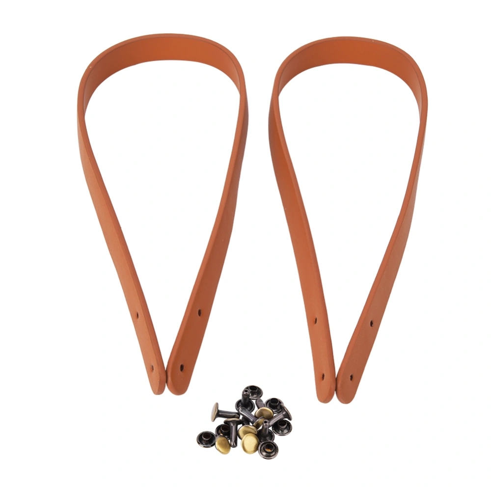 2Pcs Bag Hand Strap Split Leather DIY Hand Made Handbag Parts with 8 Set Bronze Rivets(Brown Yellow )