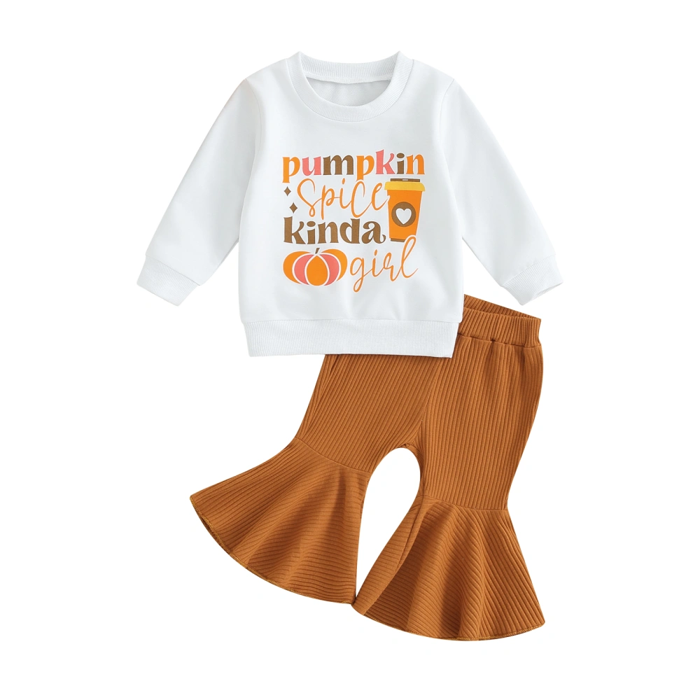 Thanksgiving Girls Pants Set Letters Print sweatshirt with Flare Pants