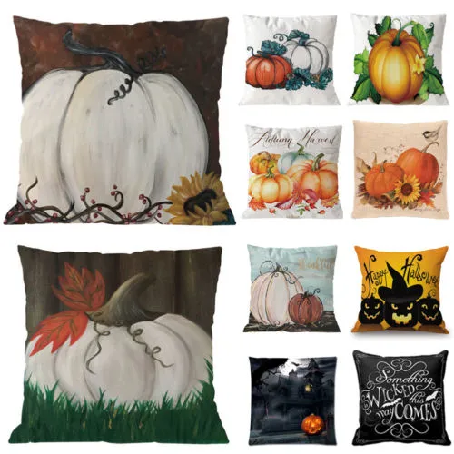 Halloween Linen Cotton Cushion Cover Throw Pillow Case Home Sofa Bed Decor