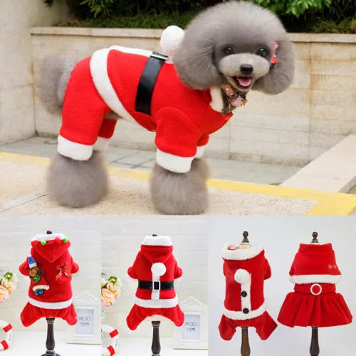 Pet Christmas Clothes Cute Hooded Button Dog Jumpsuit Winter Coat Jacket