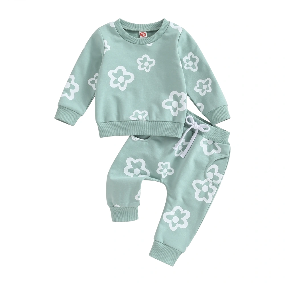 Girls 2-piece Outfit, Flower Print Long Sleeve Sweatshirt Sweatpants