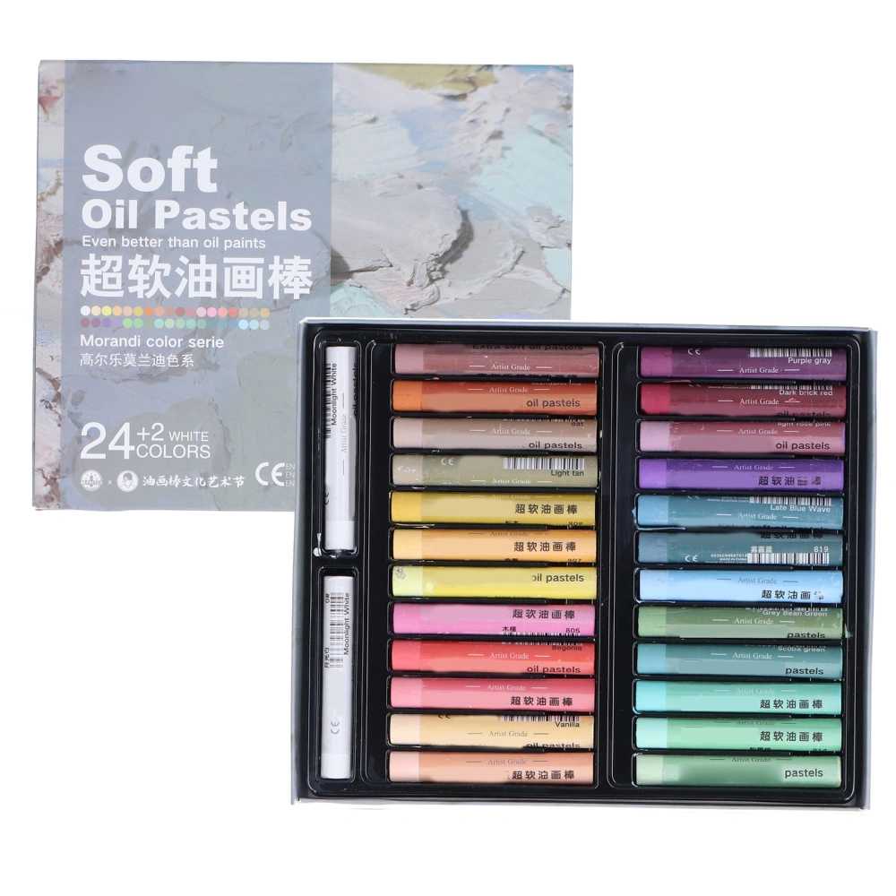 26pcs Oil Pastels 24 Colors Glossy Uniform Soft Touch Safe Reliable DIY Interesting Painting Supplies for Graffiti