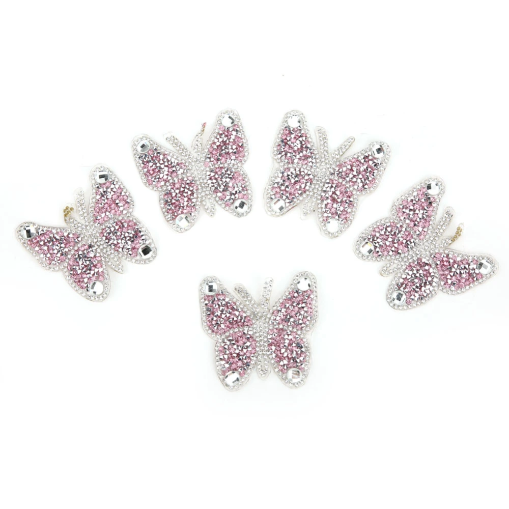 5pcs Rhinestone Cloth Patches Embroidery Sticker Hot Melt Glue Applique DecorPink