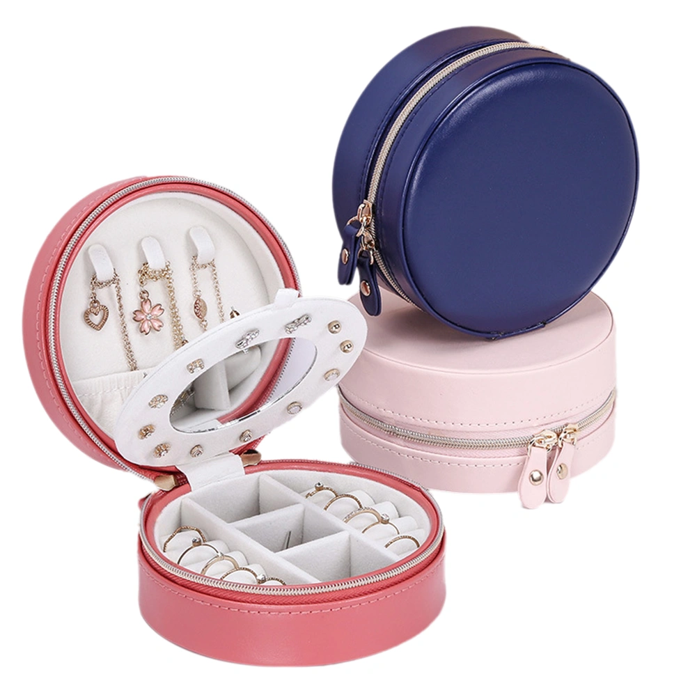 Women Jewelry Boxes Round Shaped Necklace Earring Rings Organizer