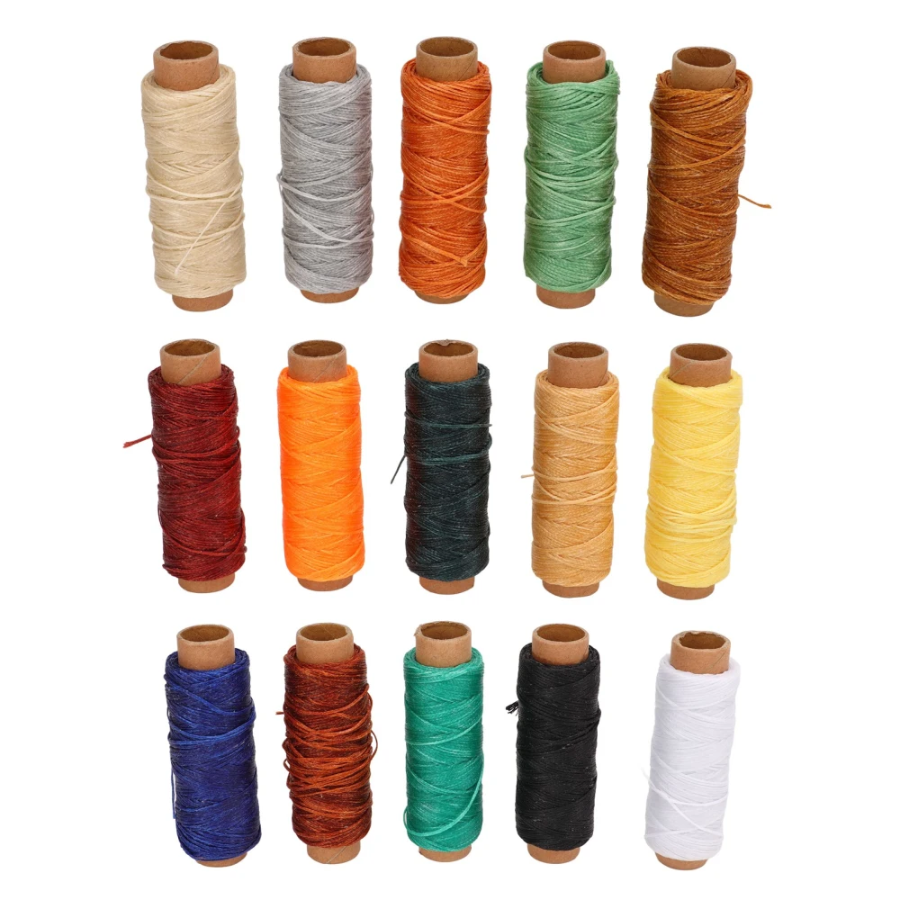 15pcs Waxed Thread 15 Colors 50 Meters Length DIY Making Leather Wax Coated Sewing Thread for Handwork Crafts