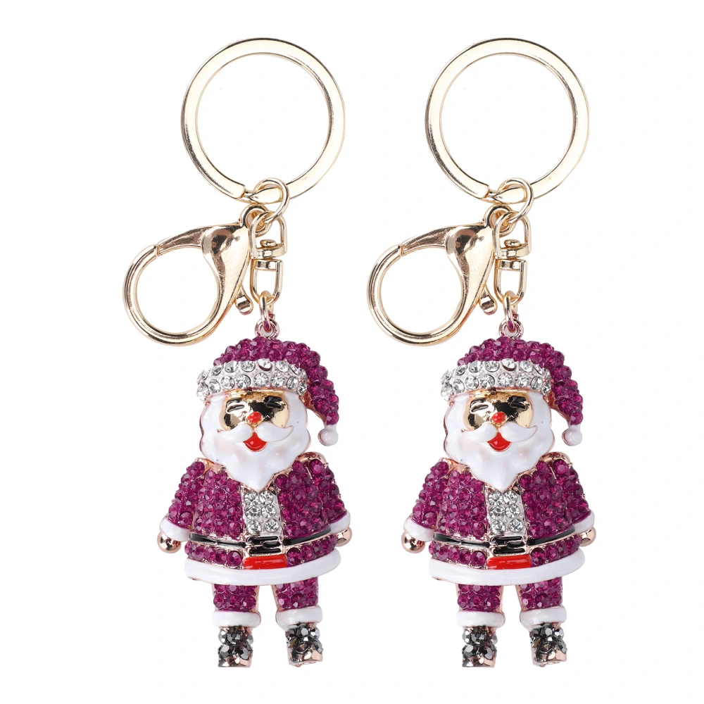 2Pcs Santa Claus Keychain Christmas Fahionable Pendant Ornaments Cartoon Craft DecorationsRose Red