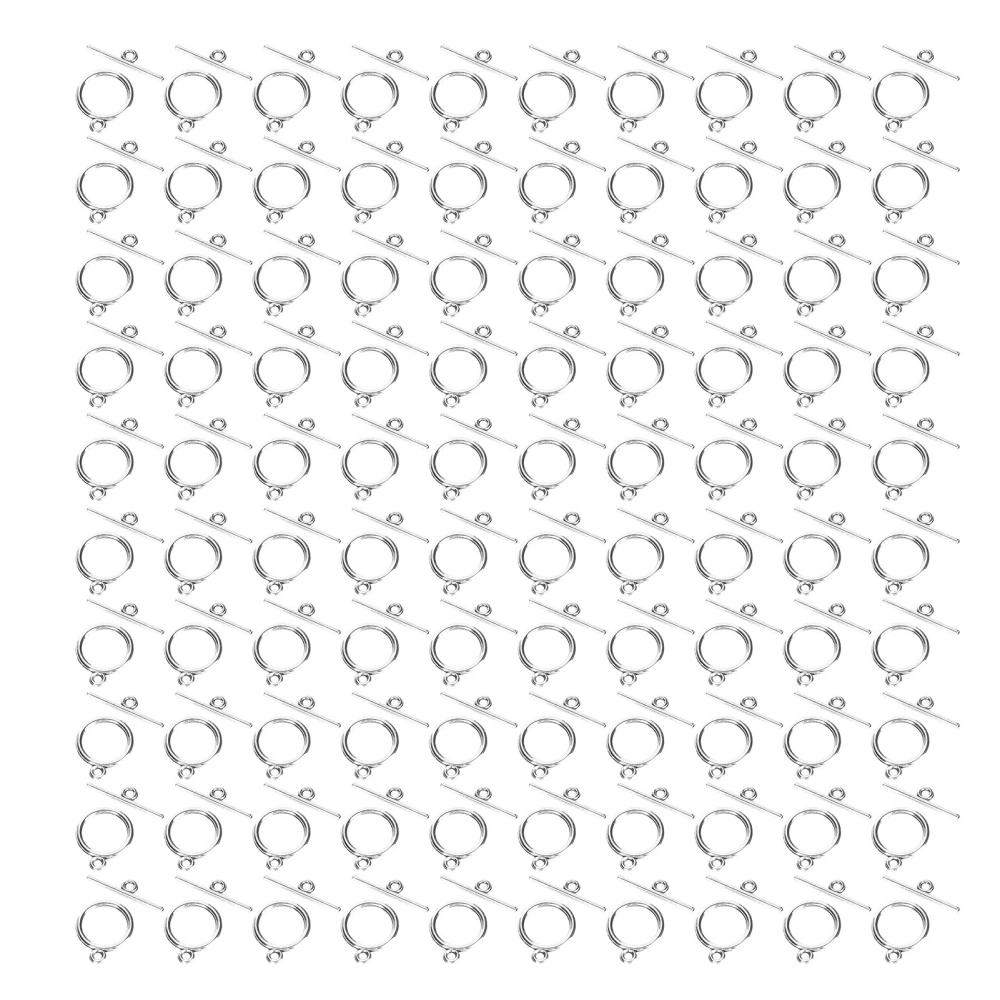 100 Sets Toggle Clasps Alloy 2mm OT Buckle DIY Jewelry Making Supplies for Necklace BraceletSilver