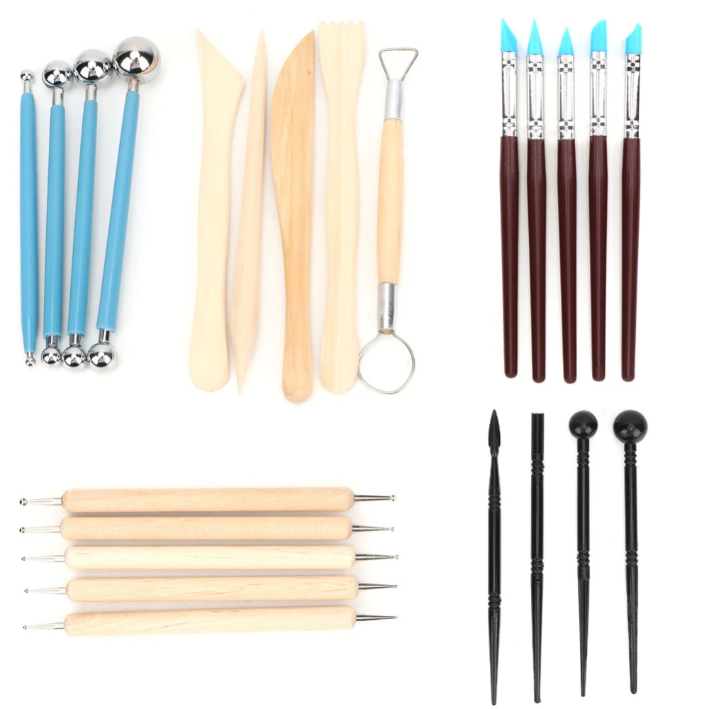 Wooden Pottery Clay Craft Sculpting Modeling Tools DIY Carved Art Set (23pcs)