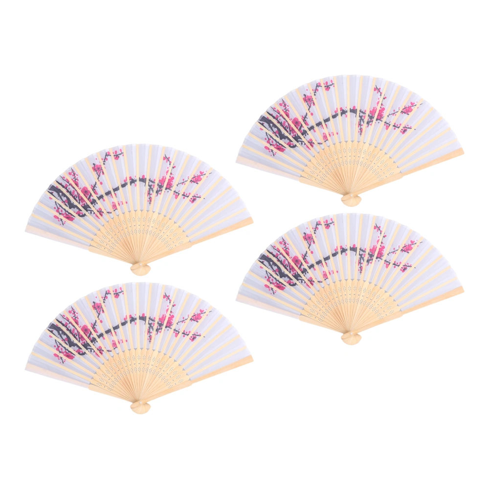 4pcs Folding Fan Durable Elegant Plum Flower Pattern Handheld Cooling Tool for Wall Decoration Performances