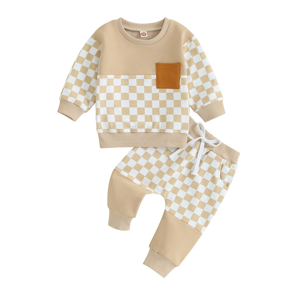 Baby Boy 2 Piece Outfit Plaid Sweatshirt with Pocket and Elastic Pants