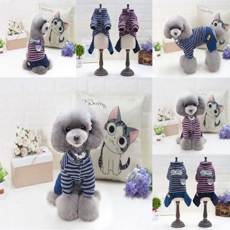 Dog Pullover, Stripe Letter Print Round Neck Long Sleeve Coat