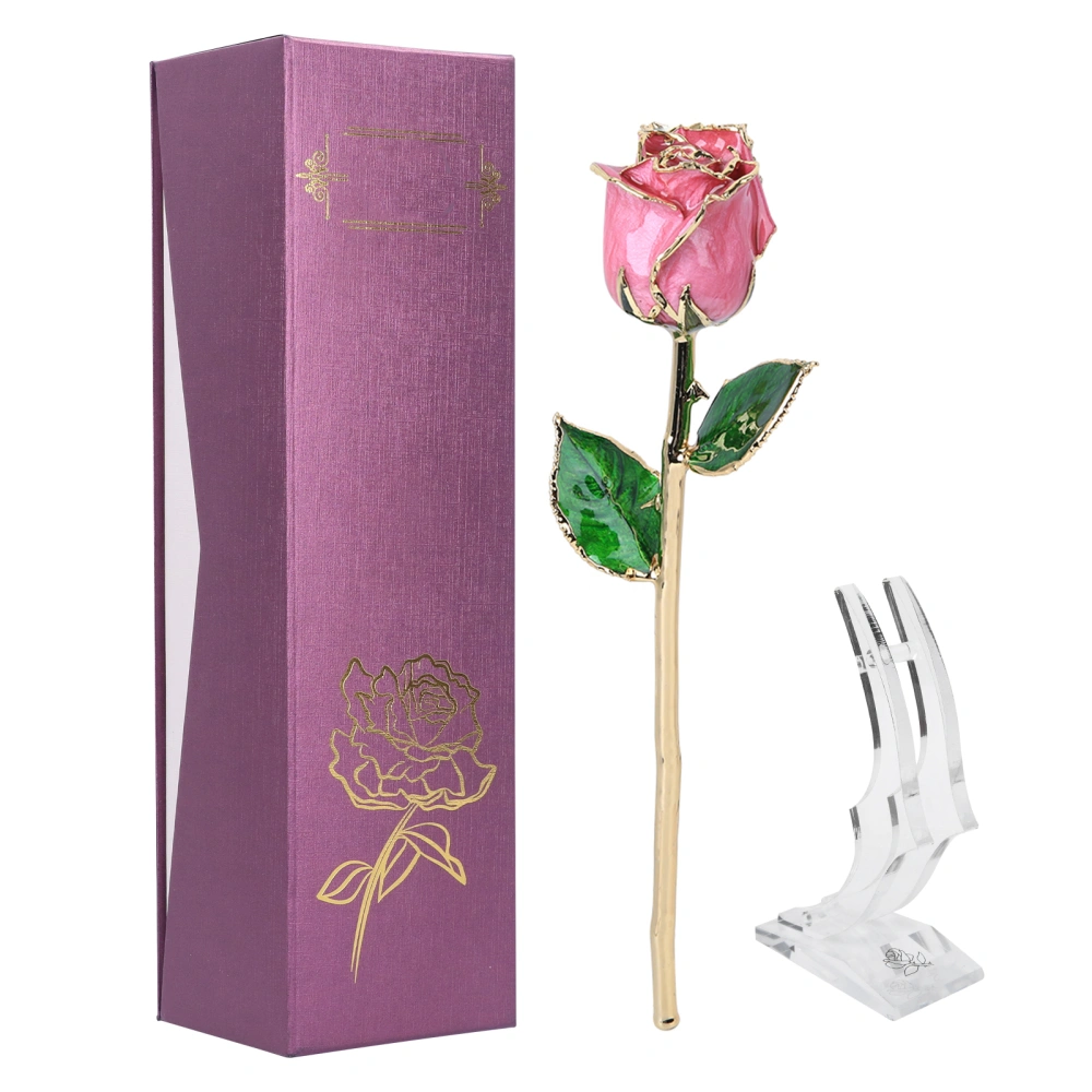 24K Gold Plated Real Roses Flower with Rose Stand Romantic Valentines Engagement Gift