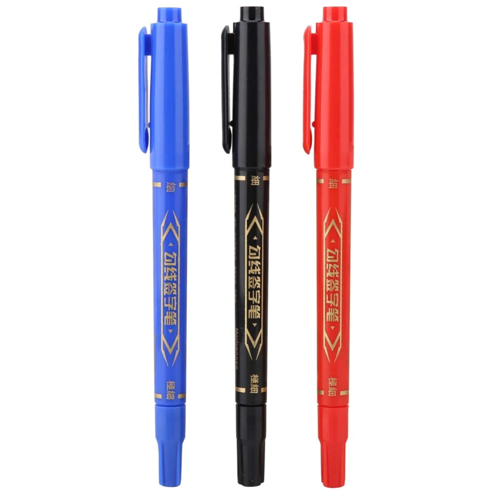 3Pcs Small Double headed Marking Pen Line Marker CD Stroke Oil Pen Red Blue Black