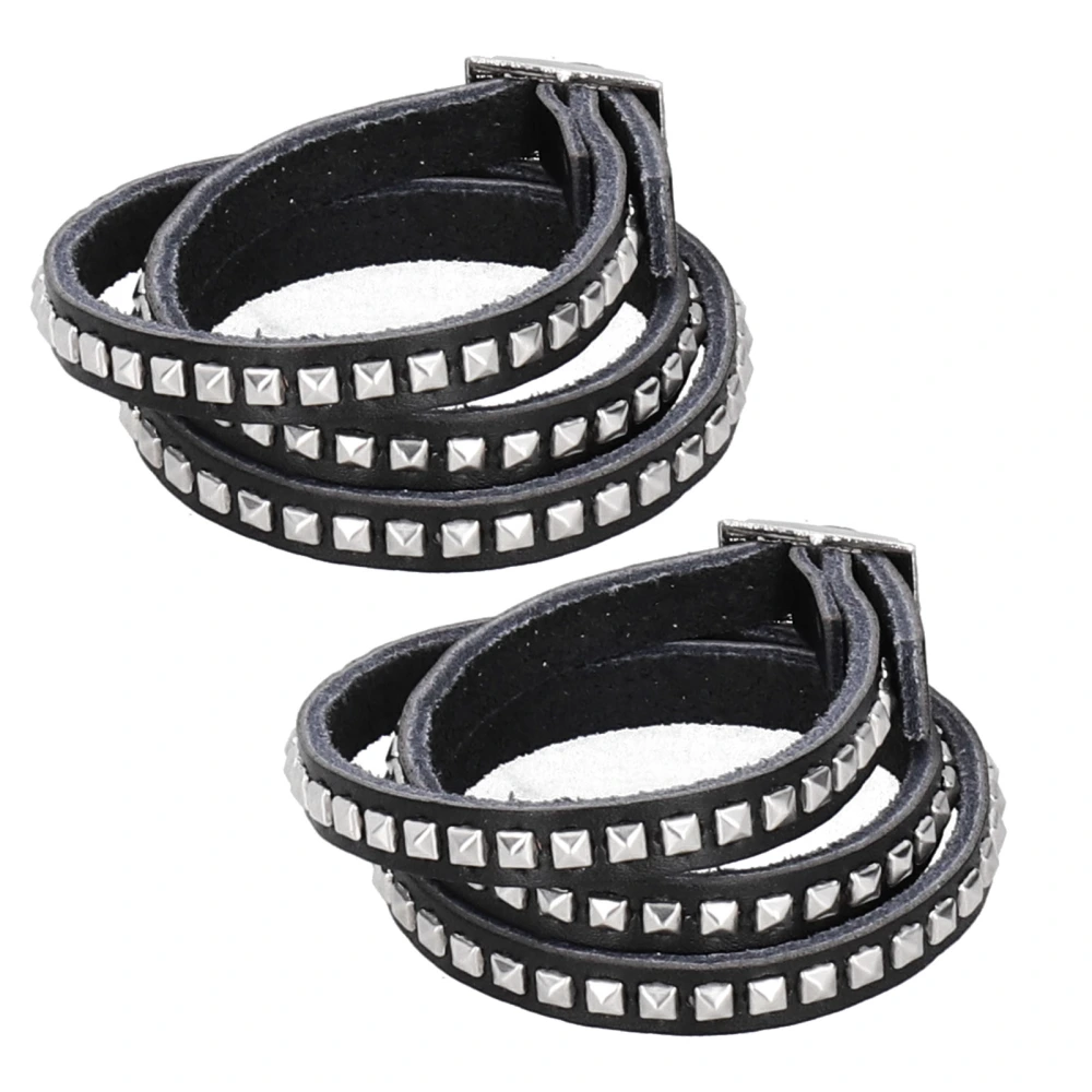 2pcs Adjustable Rivet Bracelet Multilayer Stylish Wrist Wrap Decoration for Parties Dates