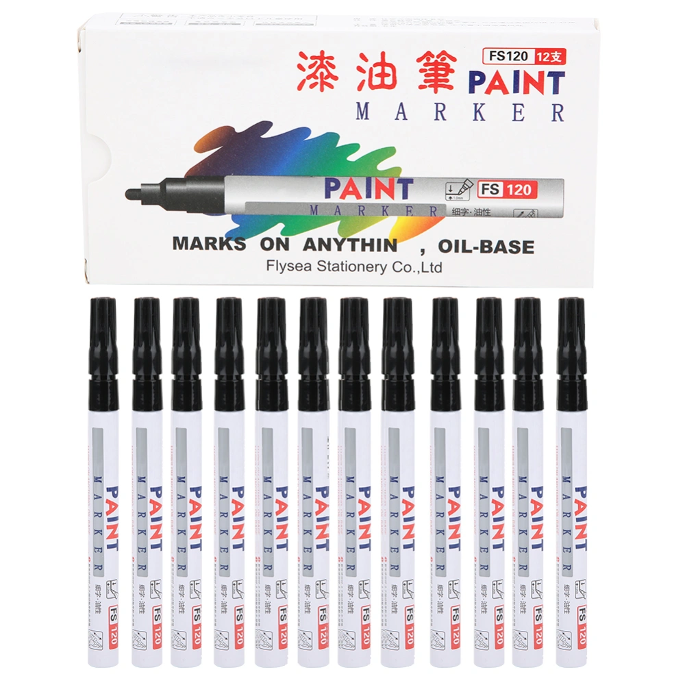 12Pcs Paint Markers Aluminum Shell Black Painting Pen Drawing Tool Art Supplies