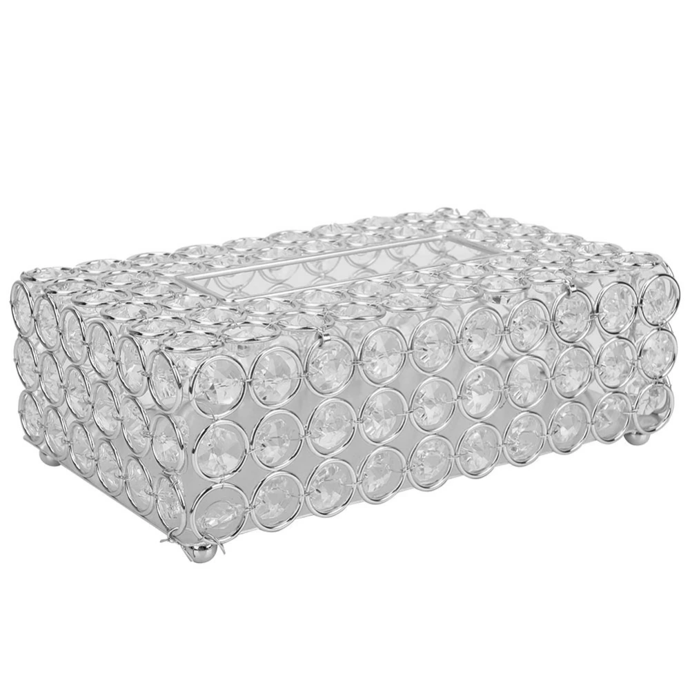 Rectangular Artificial Crystal Tissue Box Cover Tissue Paper Storage Holder Home Decor (Silver)