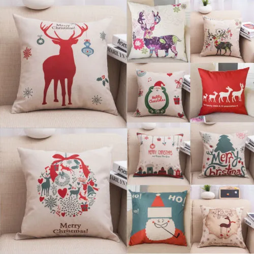 Cushion Cover Christmas Style Pattern Printing Soft Zipper Closure Pillowcase