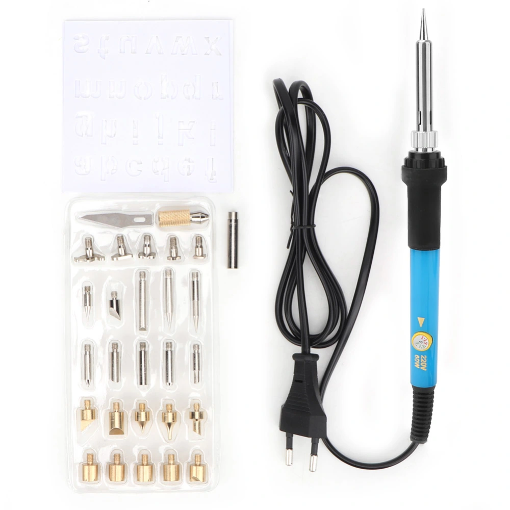 Adjustable Temperature Electric Iron Painting Tool Set with 27 Iron Tips Blue EU Plug 220V