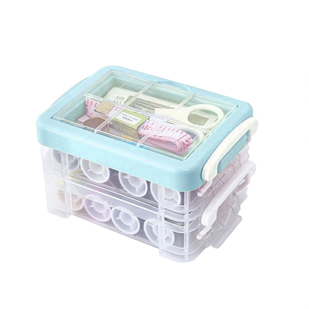 30Pcs Sewing Box Set Complete Tools Three Layer Dual Purpose Handle Sewing Kit with Case for Household Blue